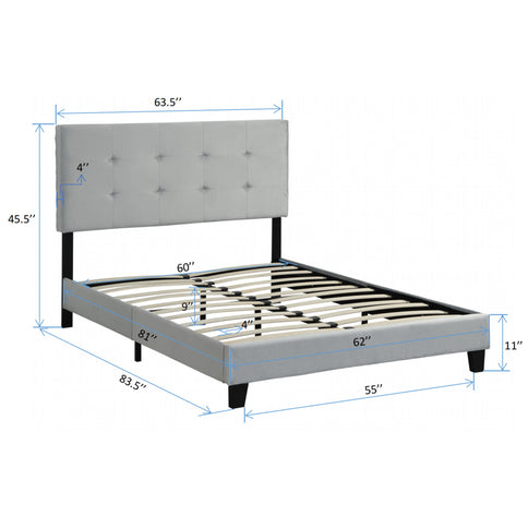 Queen Size Upholstered Platform Bed Frame With Pull Point Tufted Headboard, Strong Slat Support, Mattress Foundation, No Box Spring Needed - Gray