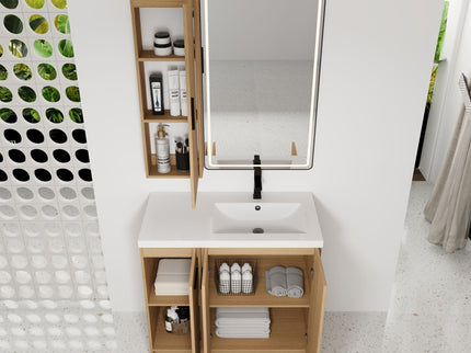 Freestanding Bathroom Vanity Set With Tall Linen Cabinet, 3 Door Storage Cabinet, Single Sink