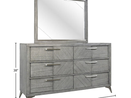 6 Drawer Dresser Book Matched Veneers - Gray