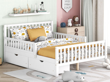 Platform Bed With Guardrails On Both Sides And 2 Storage Drawers
