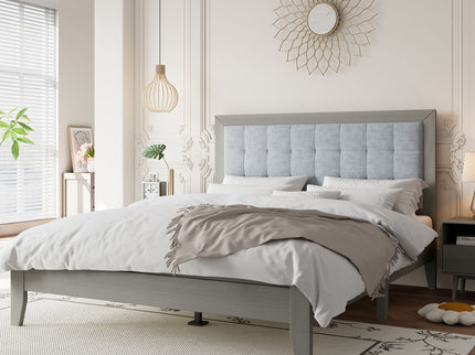 Mid Century Modern Platform Bed With Upholstered Headboard