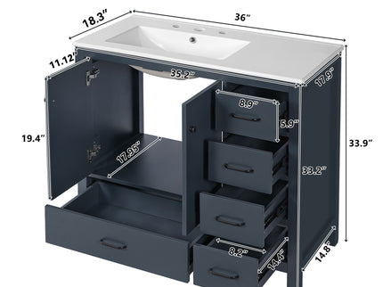 Bathroom Vanity With Sink Combo, 2 Soft Close Doors And 5 Drawers
