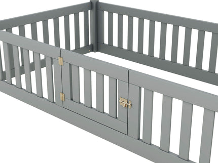 Wood House Bed With Fence And Door