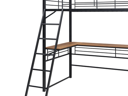 Loft Bed & 3 Layers Of Shelves And L-Shaped Desk