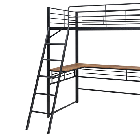 Loft Bed & 3 Layers Of Shelves And L-Shaped Desk