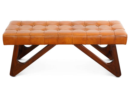 Mia - Bench With Buttons - Brown / Rustic