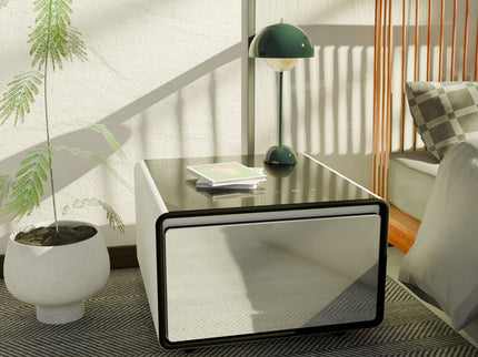 Modern Smart Side Table With Built-In Fridge, Wireless Charging, Temperature Control, Power Socket, USB Ports, Outlet Protection, Induction Light