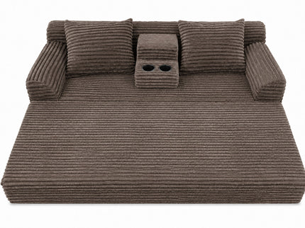 Soft Striped Convertible Sofa Bed, Dual Use Lounge Couch With Cup Holders And Pillows
