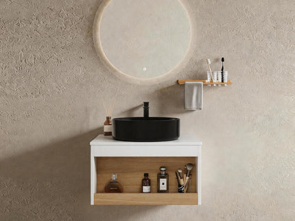 Floating Bathroom Vanity With Glossy Round Vessel Sink