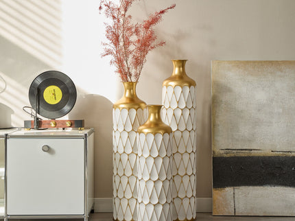 Floor Metal Vase Modern Style Decoration Home Droplet Shaped Metal Vase 3 Piece Set Gorgeous Home Decoration Large Glazed Metal Vase - Gold / White