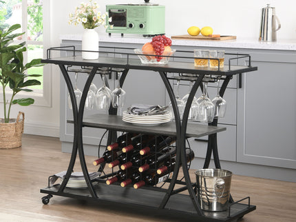 Industrial Bar Cart Kitchen Bar & Serving Cart For Home With Wheels 3 Tier Storage Shelves - Black / Gray