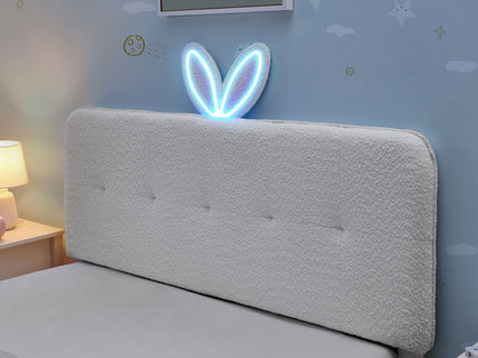 Upholstered Bed With Oversized Rabbit Ear Headboard, LED Lights & 4 Storage Drawers