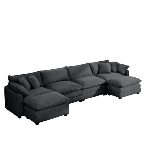 Modular Oversized Cushion Sofa With Ottoman, Low Back, Deep Seating Sofa Set