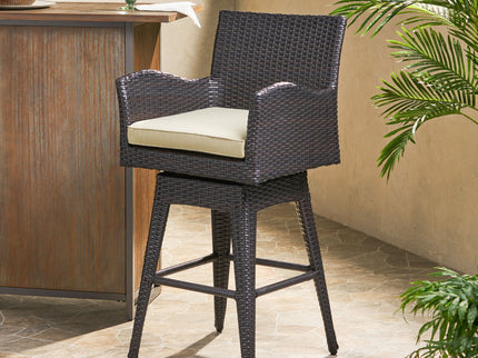 Outdoor Modern Rattan Swivel Barstool With Tapered Legs - Beige / Multibrown