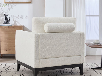 Wide Modern Farmhouse Performance Accent Chair With Legs, Wood Base