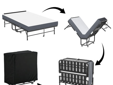 Twin Wide Folding Bed With Adjustable Headboard, Extra Long Rollaway For Tall People, Memory Foam Mattress - Black