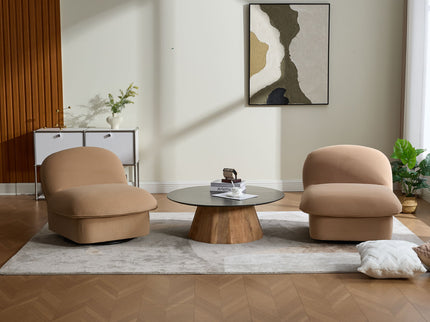 Pumpkin Shaped Swivel Accent Chair, 360 Degree Rotation For Living Room