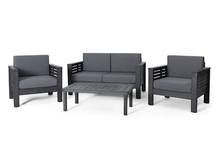 Acacia Wood Loveseat And Coffee Table Set With Cushions