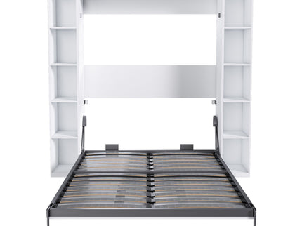 Queen Murphy Bed With Storage Cabinet, Foldable Wall Bed For Bedrooms - White