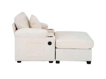 Fabric Sofa Bed With Cupholders And USB Charging Ports Chair For Living Room