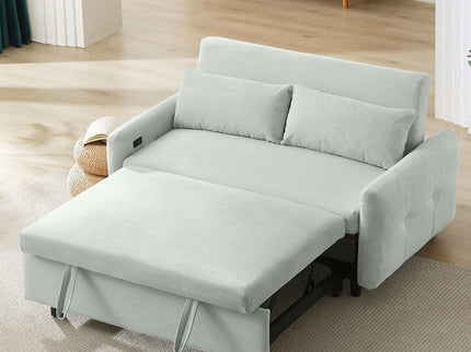 Pull-Out 2 Seat Modern Sleeper Sofa With 2 Throw Pillows And USB Ports