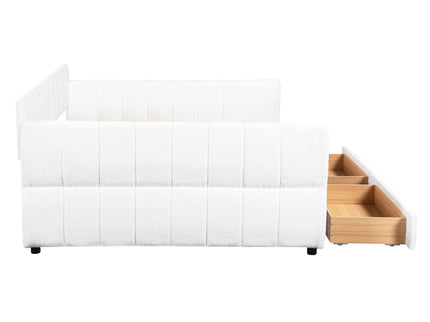 Queen Upholstered Platform Bed With USB Charging And 2 Storage Drawers - White