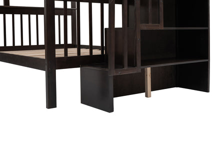 Stairway Bunk Bed With Storage And Guard Rail For Bedroom