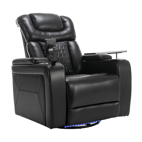 270 Degree Swivel Power Recliner With Tray Table, Phone Holder, Cup Holder, USB Port
