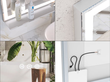 LED Bathroom Vanity Mirror Wall Mounted Adjustable / Warm / Natural Lights Anti-Fog Touch Switch With Memory Modern Smart Large Bathroom Mirrors