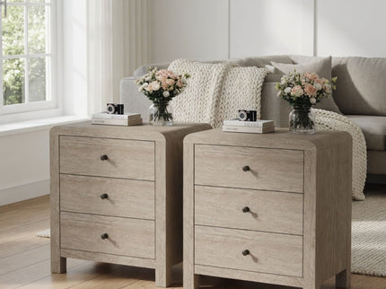 3 Drawer Chest Of Drawers With Soft Close Glides Rounded Corners Handles - Natural