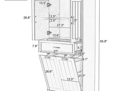 Modern Bathroom Storage Cabinet With Two Laundry Baskets, One Drawer, Adjustable Shelf