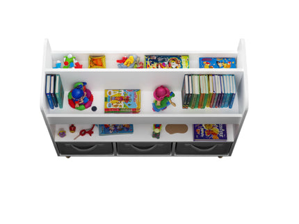 Bookshelf With 3 Bins, Storage Shelf For Toys And Books - White