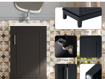 Modern Small Bathroom Vanity Cabinet With Ceramic Basin, Ample Storage, 1 Soft Close Door