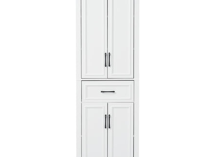 Freestanding Bathroom Vanity, Elegant Design With 4 Doors & 1 Drawer, Adjustable Shelves, Damping Hinges - White