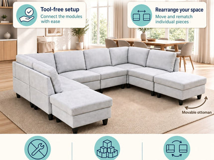 8 Piece Modular U - Shape Sectional Sofa