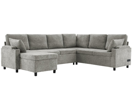 U-Shaped Sectional Sleeper Sofa With Ample Storage Space, 2 Cup Holders And Charging Ports For Living Room