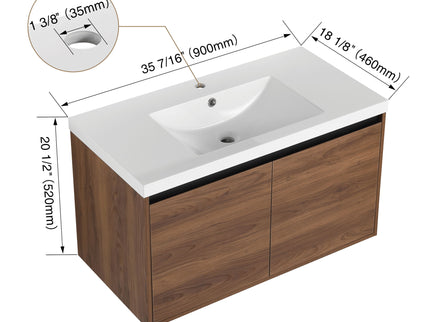 Bathroom Vanity Set With Resin Countertop Sink And 2 Doors, Engineered Wood