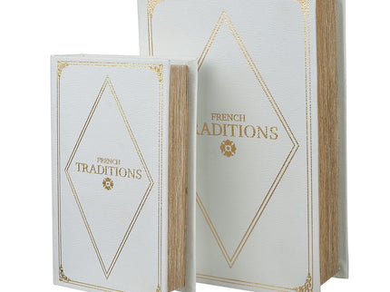 Book Boxes (Set of 2) - White / Gold