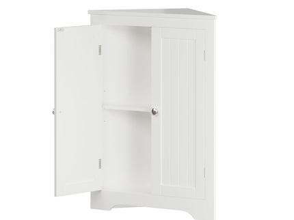Corner Cabinet With 2 Doors And Adjustable Shelves, Freestanding Narrow Storage Organizer For Bathroom - White