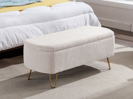 Storage Ottoman Bench For End Of Bed Legs, Modern Camel Faux Fur Entryway Bench Upholstered Padded With Storage For Living Room Bedroom