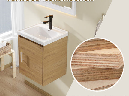 Floating Bathroom Vanity Combo, Wall Mounted Cabinet With Sink & Soft Close Doors For Small Bathrooms