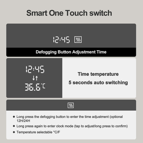 Wall Mirror With Rounded Corners, Temperature Display, Tri-Color Light, Defogging