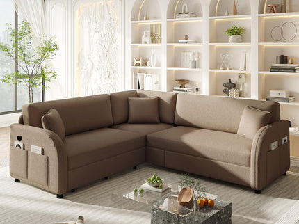 L-Shaped Couch With Pull-Out Bed, Oversize Convertible Sleeper Sofa With Side Pocket & USB Port