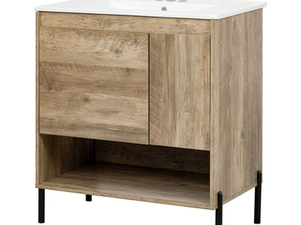 Bathroom Vanity Cabinet With Sink, Sliding Drawer, Soft Closing Door, Open Shelf - Natural Wood