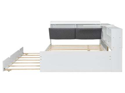 Platform Bed With Trundle, Shelves, And Storage Headboard