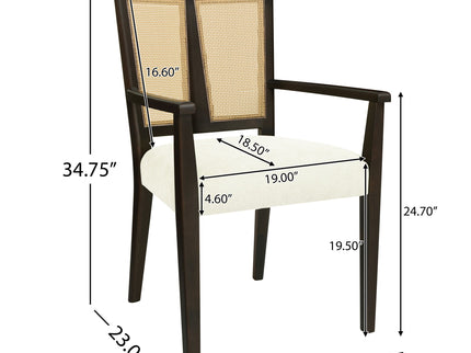 Mid Century Modern Arm Dining Chair Set With Rattan Backrest