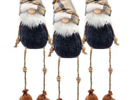 3 Pieces Fall Thanksgiving Gnomes Decorations, Harvest Festival Table Home Ornaments For Holiday Party Gifts - Blue / Brown