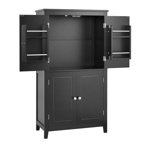 Elegant Bathroom Floor Storage Cabinet With 4 Doors, Adjustable Shelves