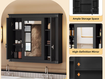 Wall Mounted Bathroom Cabinet With Mirror And 5 Shelves, Rectangular Design