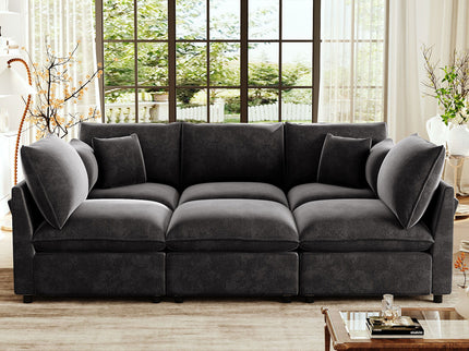 Modern Sectional Sofa U-Shaped With Movable Ottoman Storage Armrests And USB Ports